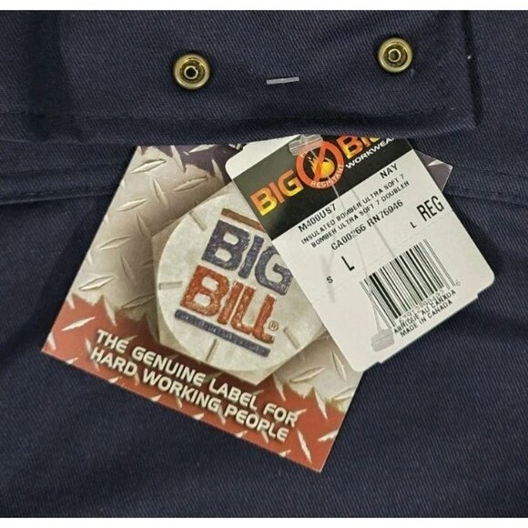 Big Bill FR Indura Ultra Soft Full Zip Doubler Bomber Jacket Navy Blue Men L NWT - Picture 6 of 9